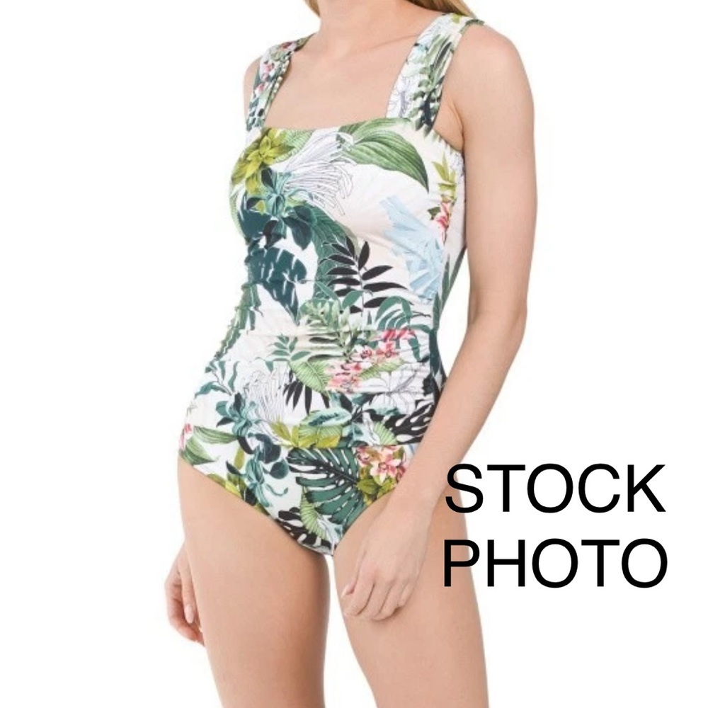 Jantzen Green and White Tropical One-Piece Swimsuit size 16